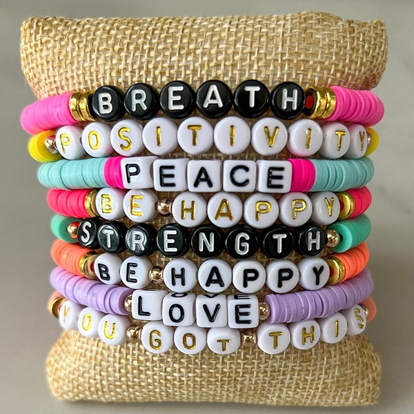 Words of affirmation bracelets, Encouragement bracelets, Uplifting bracelets, friend gift, clay bead bracelets, stacking bracelets, custom