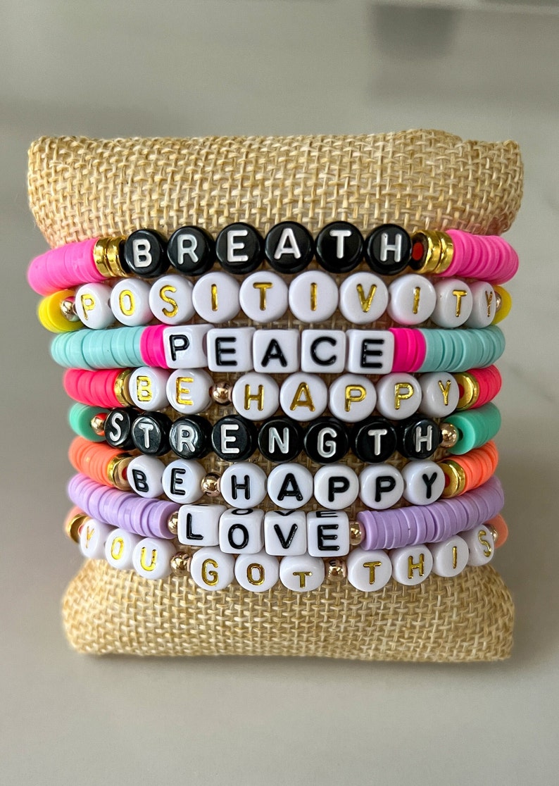 Words of affirmation bracelets, Encouragement bracelets, Uplifting bracelets, friend gift, clay bead bracelets, stacking bracelets, custom image 1