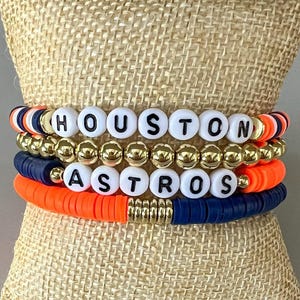 Houston Astros bracelets, MLB bracelets, baseball bracelets, Astros jewelry, Astros gift, Stacking bracelets, Houston Astros, Heishi Beads