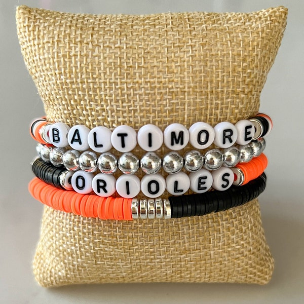 Baltimore Orioles bracelets, MLB bracelets, baseball bracelets, Baltimore Orioles jewelry, Orioles gift, Stacking bracelets