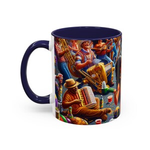 Taza de Luisiana, celebración del carnaval de Nueva Orleans, taza de café colorida, Barrio Francés, catedral de San Luis, tranvía, cocina festiva