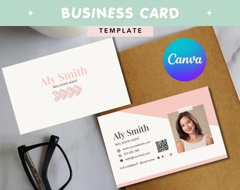 Real Estate Agent Business Card Template QR code | Modern Canva Realtor Marketing (Instant Download)
