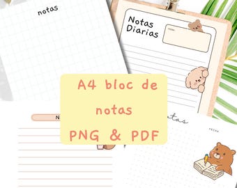 Bear A4 Notepads | 4 Pack PNG & PDF Printable Stationery (Digital Download)