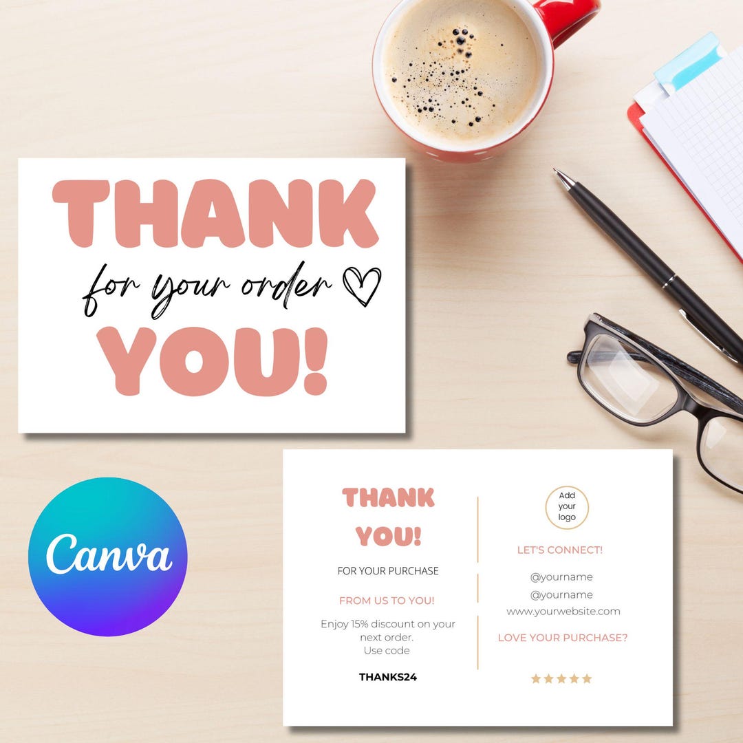 Editable Thank You Card for Small Business | Printable Canva Template ...