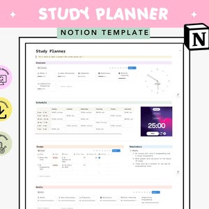 Plantilla de planificador estudiantil de Notion / Seguimiento de tareas y exámenes (digital)