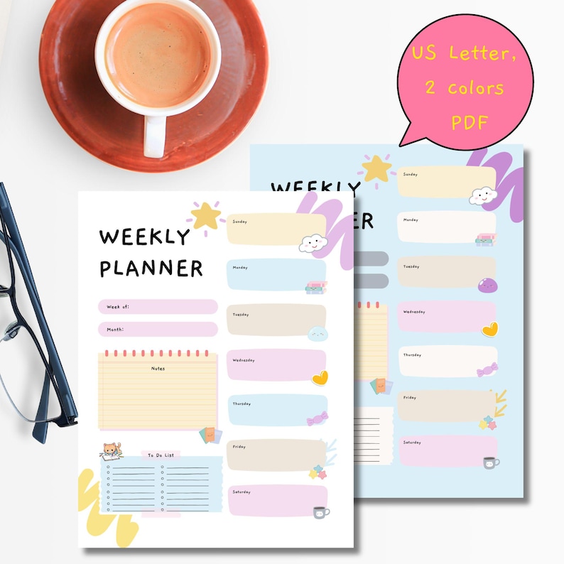Kawaii Weekly Planner Printable | Cute Weekly Planner PDF | US Letter ...