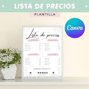 Plantilla editable de lista de precios, diseño moderno, Canva (descarga digital)