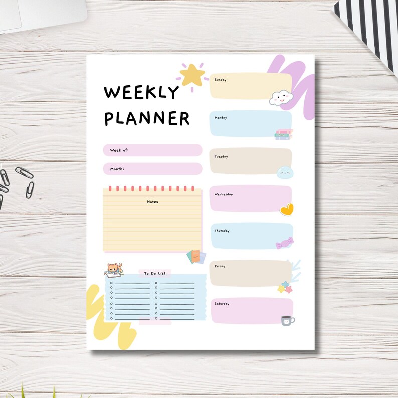 Kawaii Weekly Planner Printable | Cute Weekly Planner PDF | US Letter ...