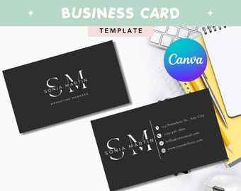 Plantilla minimalista para tarjeta de visita, diseño editable en Canva (descarga digital)
