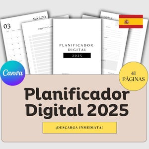 Planificador Digital, Español, Editable sur Canva, Planificación Diaria, Planificación Mensual, Agenda 2025, Organización Personal, diario