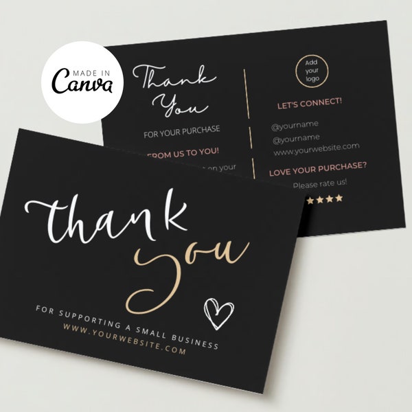 Business Card Template, Editable Canva Template, Canva Business Card, Double Sided Business Card, Business Cards, Order Thank You Card