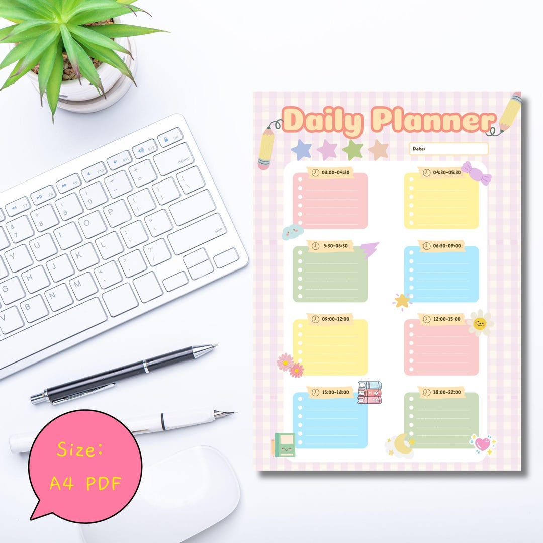 Pastel Daily Planner Printable A4 | Cute Undated Planner Page PDF ...