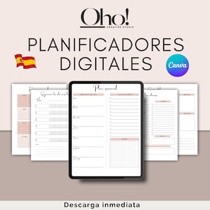 Planificador Digital, Español, Editable en Canva, Planificación Diaria, Planificación Mensual, Seguimiento de hábitos, Organización Personal