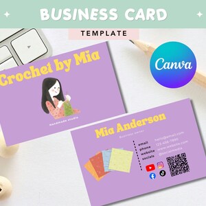Plantilla de tarjeta de visita hecha a mano, tarjeta de presentación con código QR para tienda de artesanía (descarga en Canva)