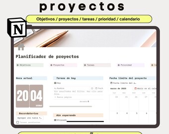 Gestión de proyectos, Planificador para Notion, Organización eficiente, Seguimiento de tareas, Productividad diaria, Planificador de tareas