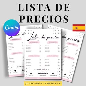 Lista de precios, Plantilla de Lista de Precios para Emprendedores, Lista de Precios Editable, Diseño Moderno para Lista de Precios