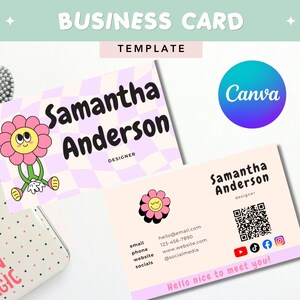 Plantilla moderna de tarjeta de visita para diseñadores en Canva, con código QR (descarga digital).
