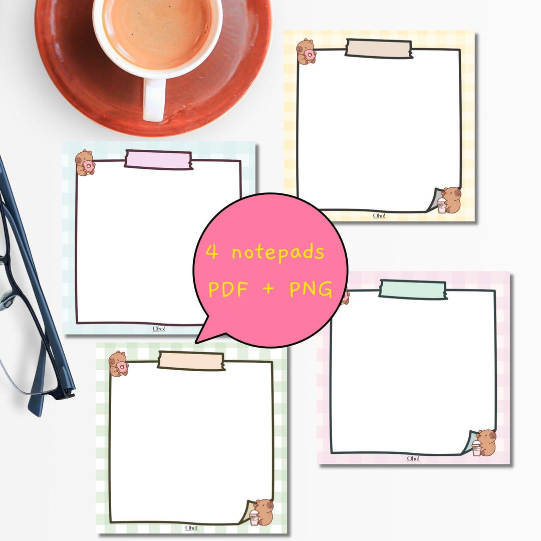 Fancy Notepad Pdf Kawaii Printable Notepads – 4 Designs | 3x3 PNG & US Letter PDF | Cute ...