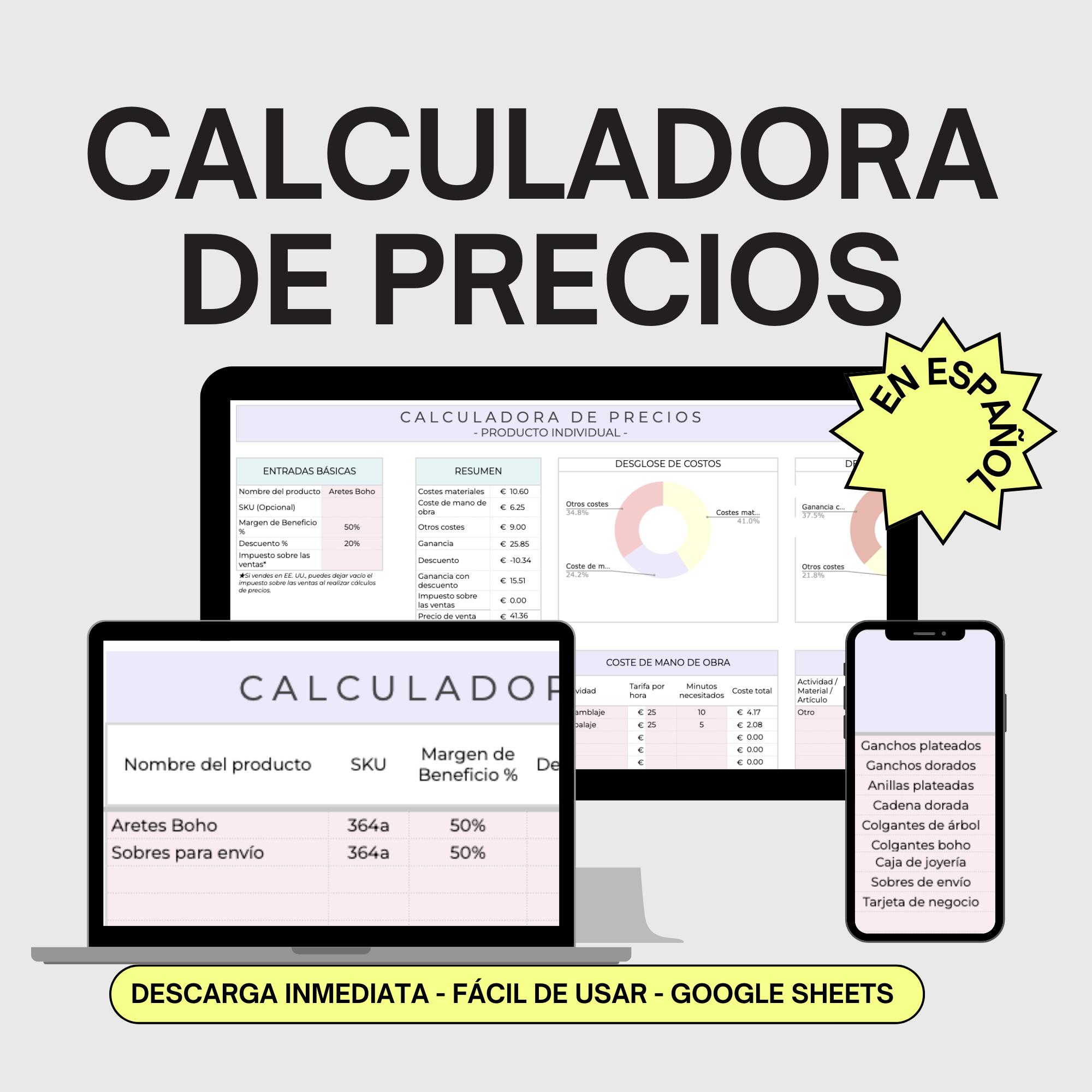 Calculadora De Precios En Google Sheets, Hoja De Cálculo Para ...
