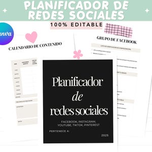 Planificador de redes sociales digitales en español, más de 130 páginas, editable en Canva (descarga digital)