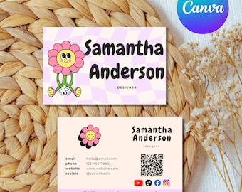 Modelo de cartão de visita moderno para designers no Canva, com código QR (download digital)