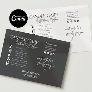 Candle Card Template, Editable Canva Template, Canva Card, Candle Care Template, Candle Business Card, Care Instructions, Candle Care Card
