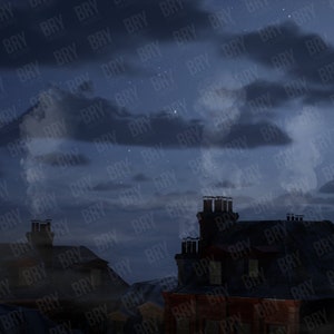 Victorian London Rooftop Night Sky Digital Backdrop