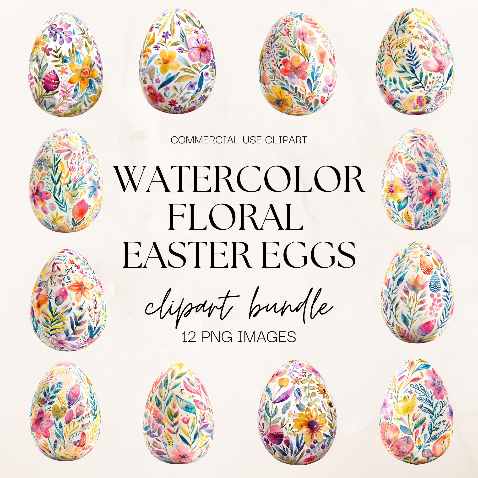 Watercolor Floral Easter Eggs Clipart Bundle | 12 PNG Images ...