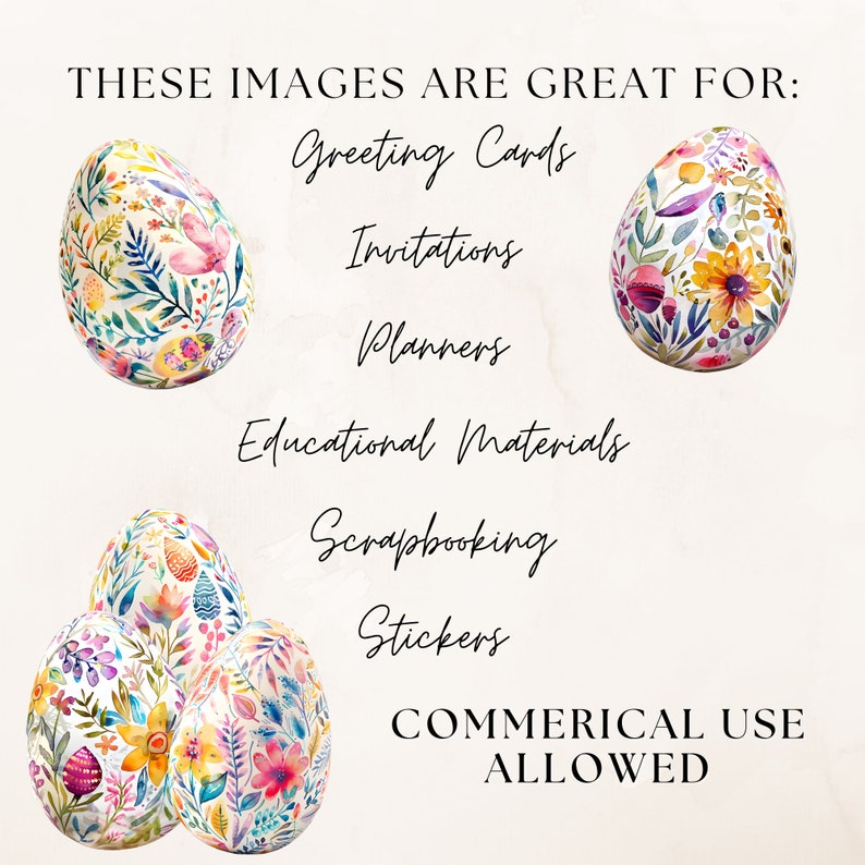 Watercolor Floral Easter Eggs Clipart Bundle | 12 PNG Images ...