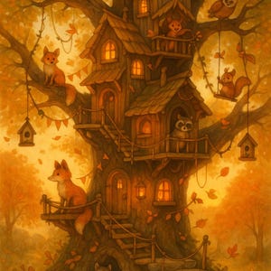 Whimsical Woodland Treehouse | Nursery Wall Art | Kids’ Room Printable | Digital Download
