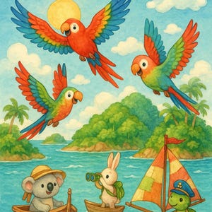 Island Hopping with Parrot Pals | Nursery Wall Art | Kids’ Room Printable | Digital Download