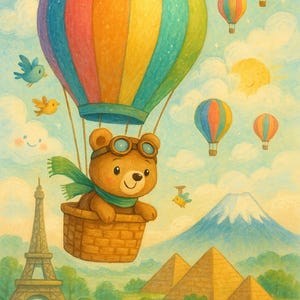 Little Explorer’s Hot Air Balloon Adventure | Nursery Wall Art | Kids’ Room Printable | Digital Download