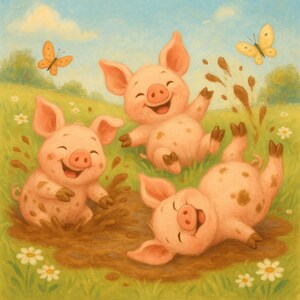 Playful Piglets Nursery Print: Muddy Farm Animals Art (Digital Download)