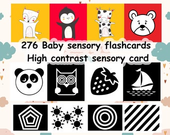 276 Baby Sensory Flashcards | High contrast sensory card| Montessori baby sensory cards