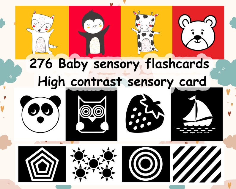 276 Baby Sensory Flashcards High contrast sensory card Montessori baby sensory cards zdjęcie 1