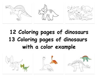 25 Dinosaurs Coloring Pages, Printable Dinosaur Digital Coloring Book, Dinosaur Printable, Dinosaur Activity for Kids