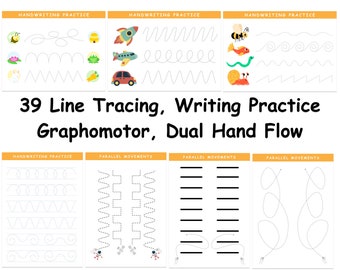 A Creative Journey in Writing and Motor Skills Development! 40 Dual Hand Flow, Graphomotor Skills, Writing Practice, Preschool Line Tracing