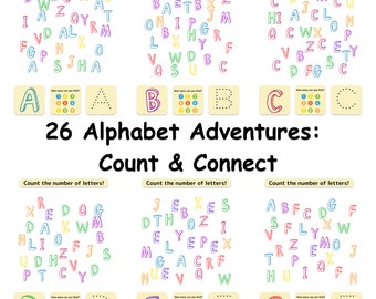 ABC Templates for Children, Count and Connect. Preschool Pre-K + Kindergarten Learning