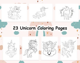 23 Unicorn Coloring Pages Book | Digital Download, PDF | Printable Unicorn Coloring Pages for Girls