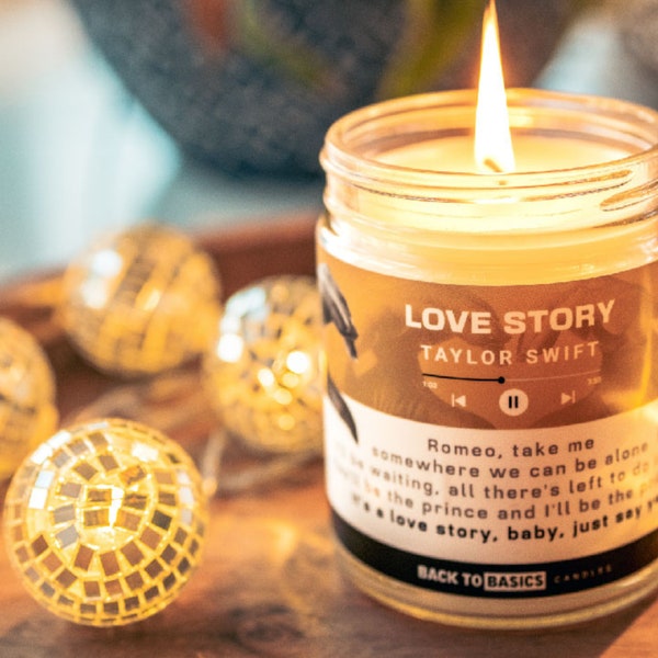 Love Story Scented Candle for Taylor Swift Fans with Gift Box included, Vegan Soy Coconut Wax, 1-wick, 9oz Jar