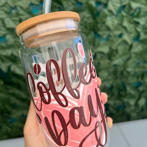 Iced Coffee Glass Cup with Lid | Bridesmaid Proposal | Personalized Glass Can | Mother&#39;s Day Gifts for Girlfriend | Glass Tumbler for Her