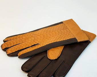 Luxurious Python Leather Gloves – Orange and Brown