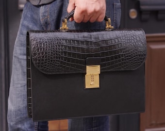 Luxuriöse Aktentasche aus Alligator- und Nappaleder, Business-Tasche mit verschiedenen Texturen für Herren, handgefertigte Laptoptasche, professionelle Aktentasche für Führungskräfte