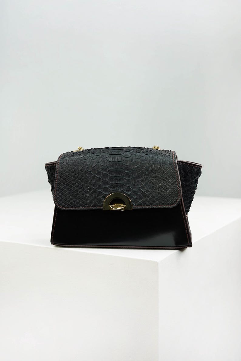 Structured Python and Nappa Leather Bag – Black Harmony of Luxury image 2