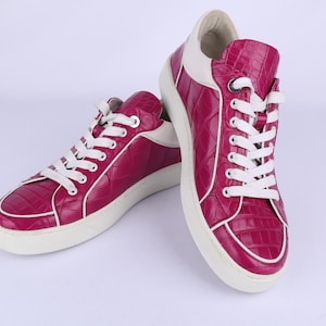 Luxurious Fuchsia Alligator Leather Sneakers with Vibram Sole and Nappa Lining