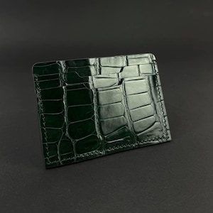 Porte-cartes exclusif en cuir d'alligator véritable de couleur verte