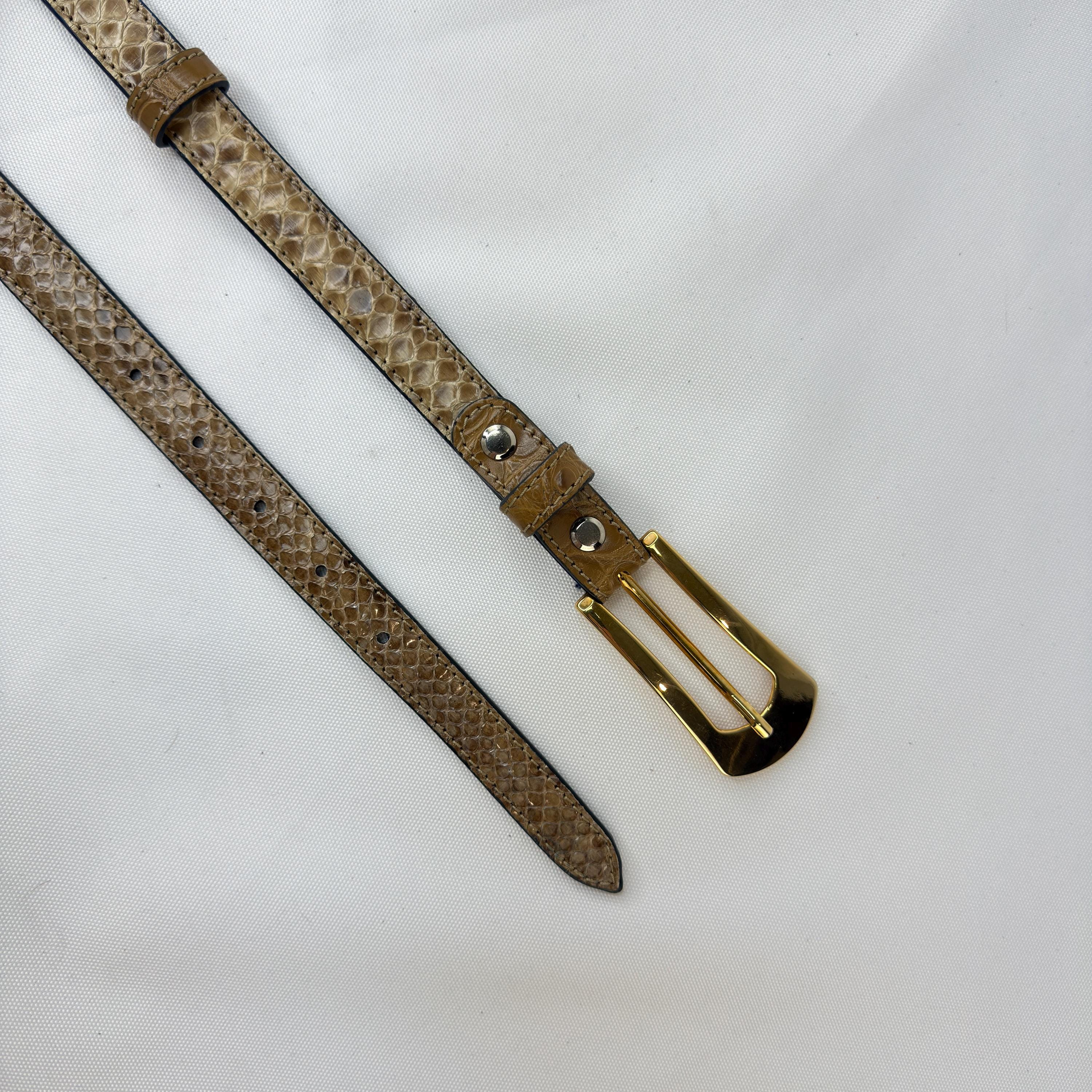 Vintage Genuine Python Snakeskin Women\'s Skinny Belt in Brown and Tan Womens Skinny Python Belt 2cm | Genuine Snakeskin | Elegant  main image 3