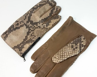 Luxurious Python Leather Gloves – Natural Python Pattern | Handmade Winter Gloves with Warm Lining
