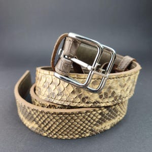 Natural Python Belt 1.4", Luxury Alligator Leather Details Unisex Waistband, Double Prong Silver Buckle Custom Size Handcrafted Premium Gift