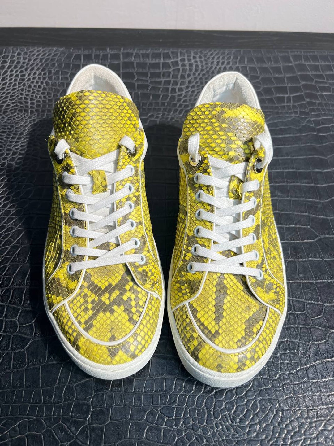 Yellow Python Sneakers Made of Genuine Python Leather. Luxury and ...